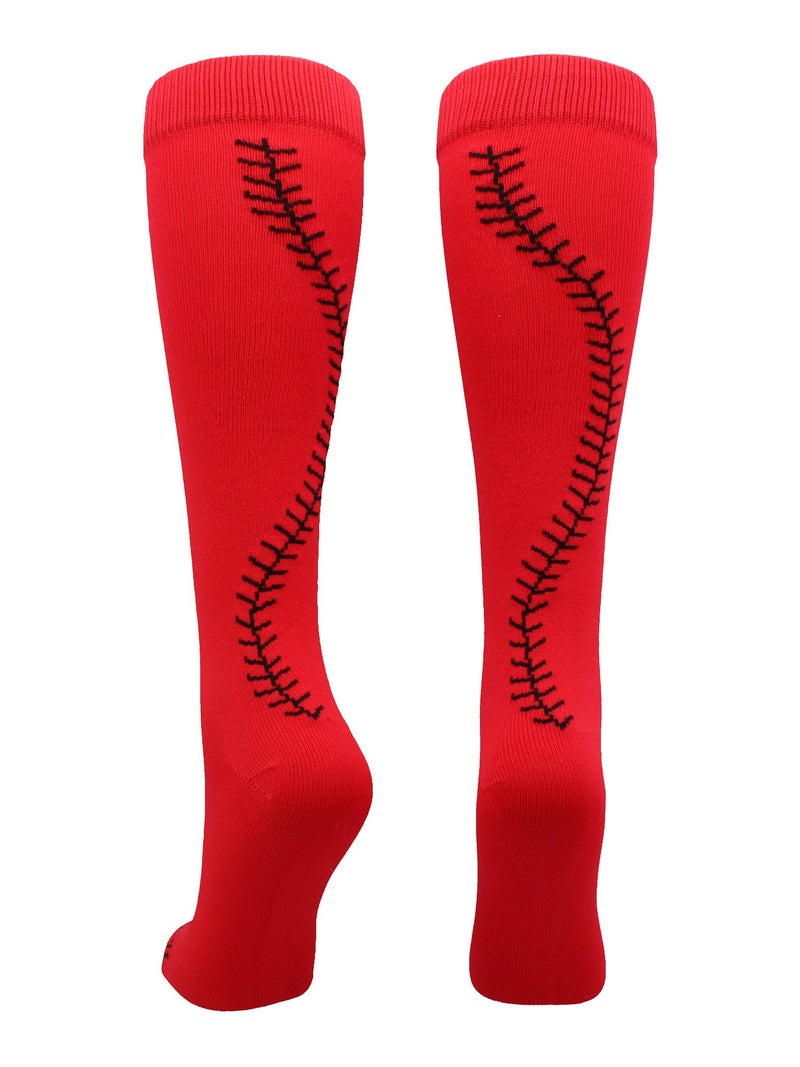 MadSportsStuff Softball Socks with Stitches Over the Calf (Red/Black, Large) - Image 1